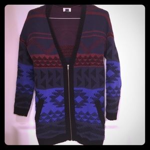 Tunic length tribal print sweater